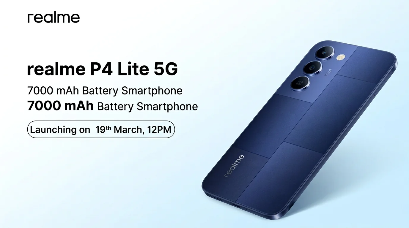 Realme P4 Lite 5G स्मार्टफोन डिजाइन और 7000mAh बैटरी