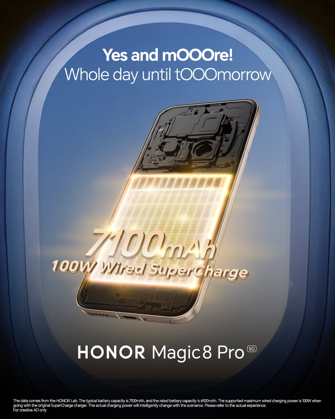 HONOR Magic 8 Pro teaser showing massive 7100mAh battery and 100W fast charging upcoming HONOR flagship smartphone
