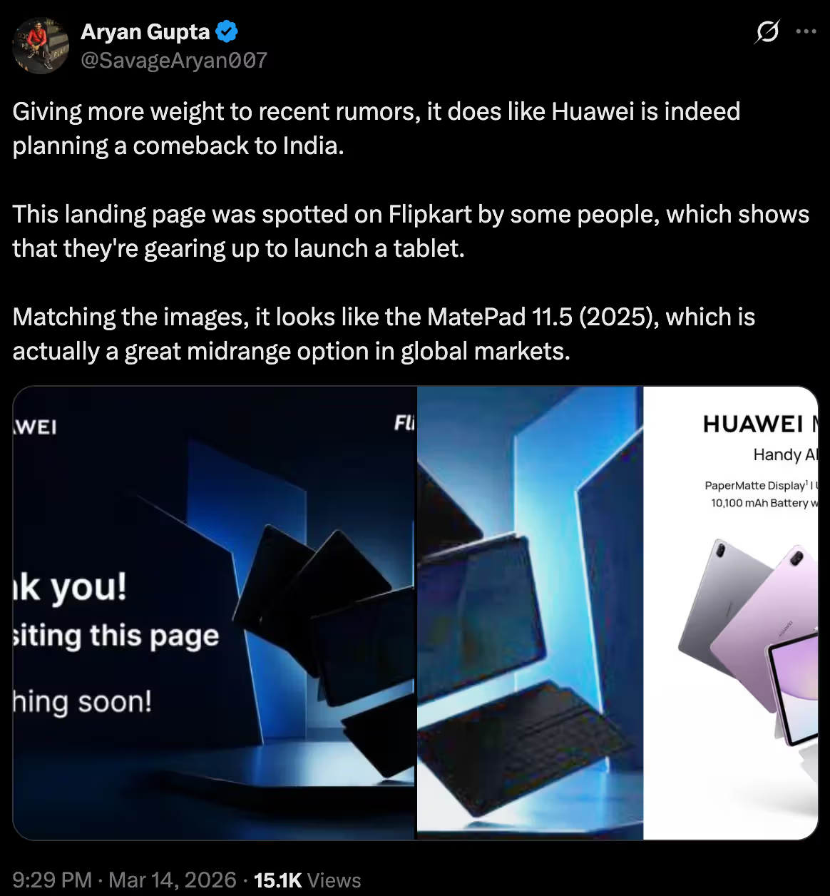Huawei Tablet on Flipkart