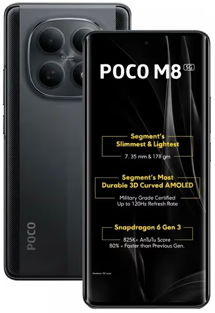 Poco M8 5G smartphone 120Hz display 50MP camera 5000mAh battery price in India