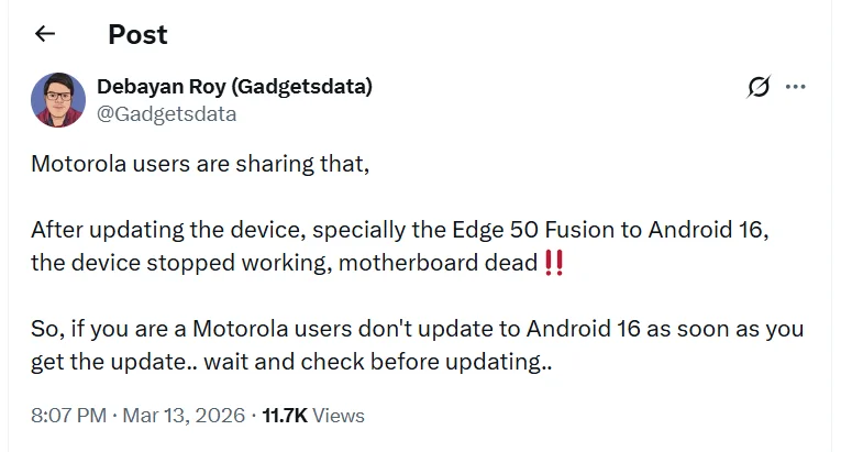 Motorola Android 16 Update Issues