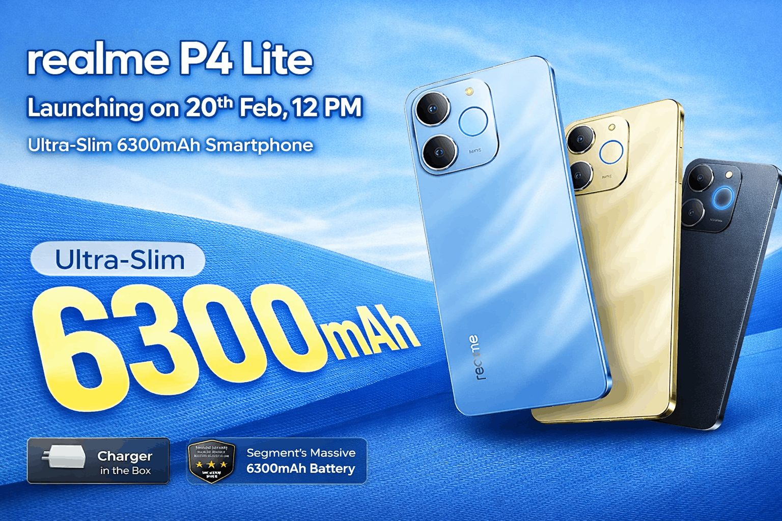 Realme P4 Lite 4G official launch teaser highlighting 6,300mAh battery and slim design